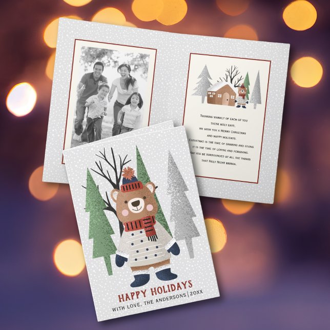 Tarjeta Festiva Oso de invierno y Navidades de árboles con foto do (Subido por el creador)