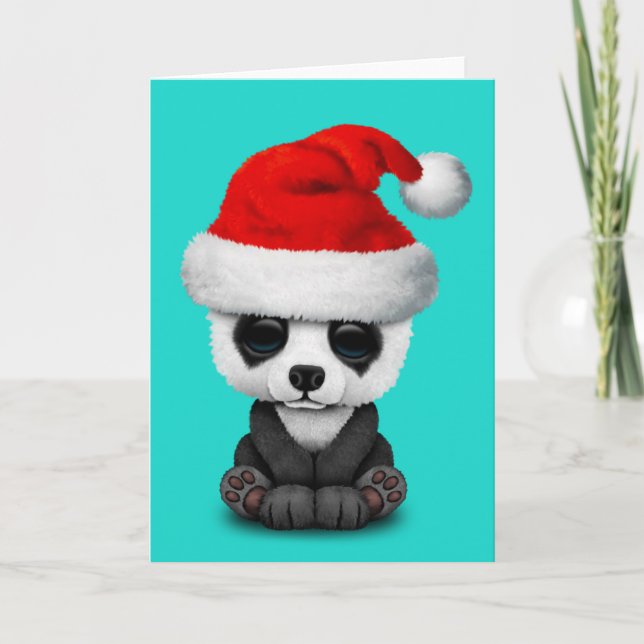 Tarjeta Festiva Oso de panda del bebé que lleva un gorra de Santa (Anverso)