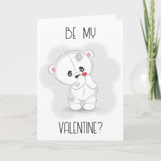 Tarjeta Festiva Oso de peluche blanco con corazón San Valentín
