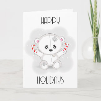 Tarjeta Festiva Oso de peluche blanco lindo con bastones de carame