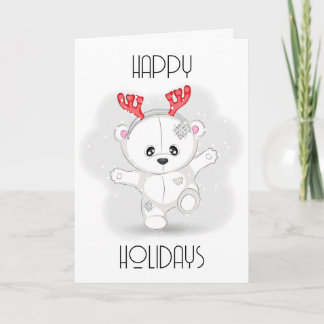 Tarjeta Festiva Oso de peluche blanco lindo con cuernos rojos