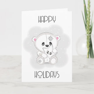 Tarjeta Festiva Oso de peluche blanco lindo con estrella