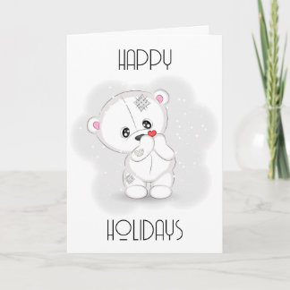 Tarjeta Festiva Oso de peluche blanco lindo con pequeño corazón