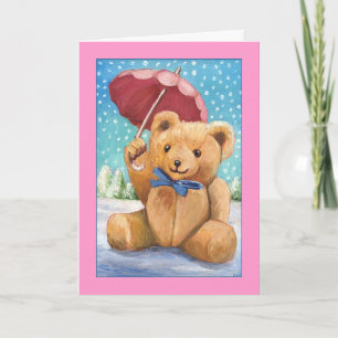 Tarjeta Festiva Oso de peluche con Navidades de parasol - Personal