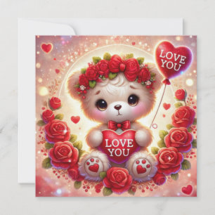 Tarjeta Festiva Oso de peluche de San Valentín con amor en globo d