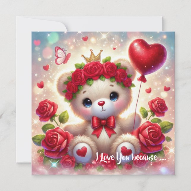 Tarjeta Festiva Oso de peluche de San Valentín con corazón rojo (Anverso)