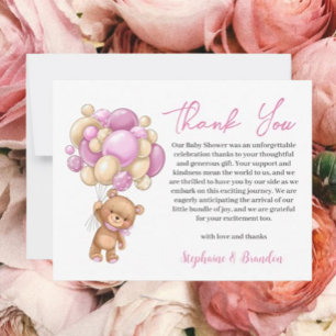Tarjeta Festiva Oso de peluche ducha de bebé niña gracias
