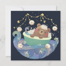 Tarjeta Festiva Oso de peluche en barco de bañera con monstruos es