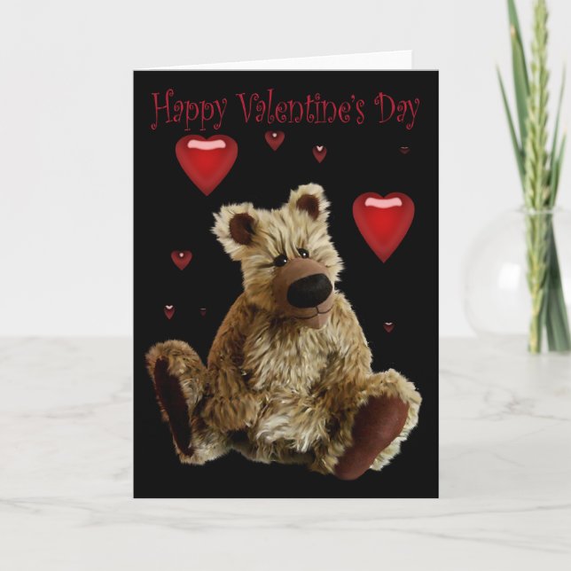 Tarjeta Festiva Oso de peluche feliz del día de San Valentín con (Anverso)