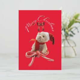 Tarjeta Festiva Oso de peluche navideño lindo y caprichoso Mensaje