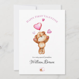 Tarjeta Festiva Oso de peluche personalizado "Feliz primer día de