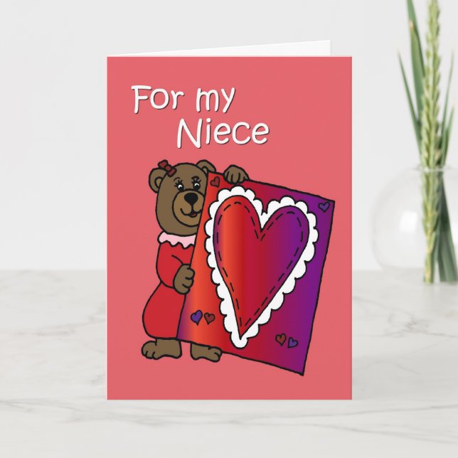 Tarjeta Festiva Oso de San Valentín para sobrina (Anverso)