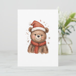 Tarjeta Festiva Oso de Santa Caprichoso con Bufanda Roja