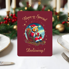 Tarjeta Festiva Oso de Santa Navideñas Felicitaciones con Trineo