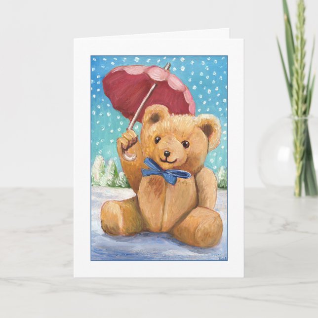 Tarjeta Festiva Oso de Teddy con Navidades de Parasol (Anverso)
