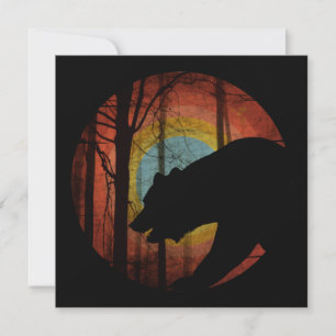TARJETA FESTIVA OSO EN EL BOSQUE FORESTAL VINTAGE