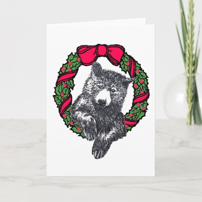 Tarjeta Festiva oso en guirnalda (Anverso)