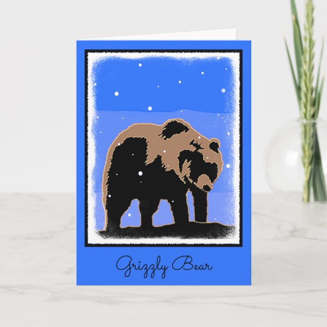 Tarjeta Festiva Oso grizzly en el invierno - arte original de la (Anverso)