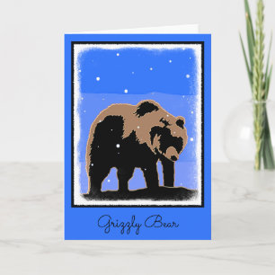 Tarjeta Festiva Oso grizzly en el invierno - arte original de la