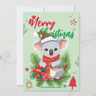 Tarjeta Festiva Oso Koala Lindo santaNavidad Fiesta Familiar nombr