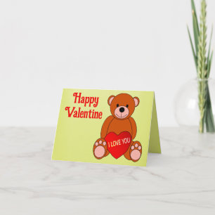 Tarjeta Festiva Oso Lindo Con Corazón Te Amo San Valentín   