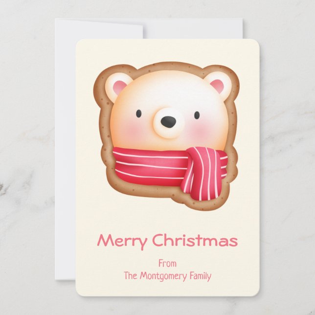 Tarjeta Festiva Oso lindo en un dibujo de una cookie de invierno (Anverso)