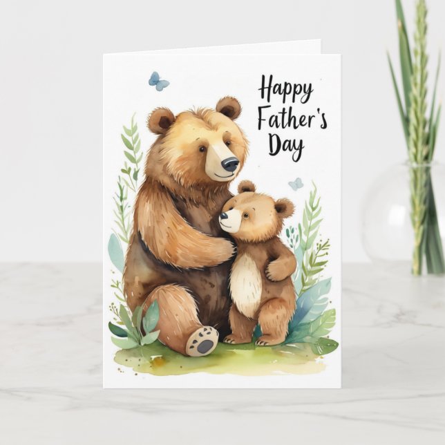 Tarjeta Festiva Oso lindo y cría Día del Padre Animal adorable  (Anverso)