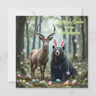 Tarjeta Festiva Oso negro ibex y americano con orejas de conejo