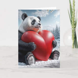 Tarjeta Festiva Oso Panda abrazando un gran corazón rojo