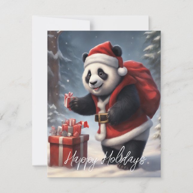 Tarjeta Festiva Oso Panda con traje de Papá Noel (Anverso)