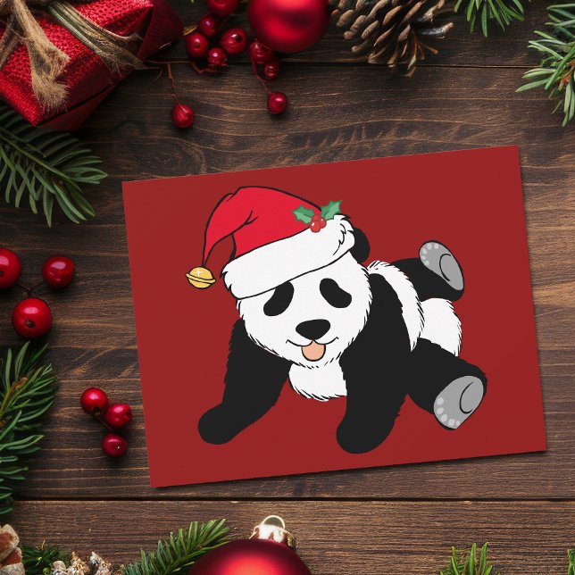 Tarjeta Festiva Oso Panda de Navidades rojos curados en Santa Hat (Subido por el creador)