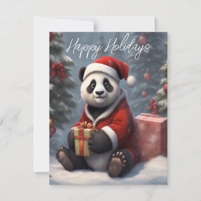Tarjeta Festiva Oso Panda de Santa (Anverso)