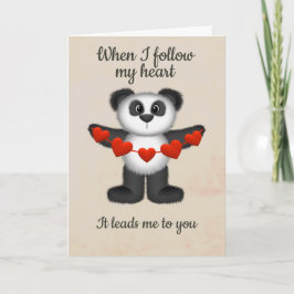 Tarjeta Festiva Oso Panda Mensaje de San Valentín Cadena de Corazo