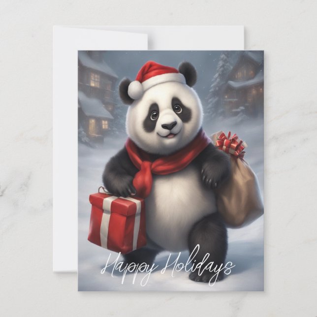 Tarjeta Festiva Oso Panda Santa (Anverso)