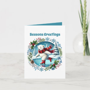 Tarjeta Festiva Oso patinaje sobre hielo personalizable Saludos de