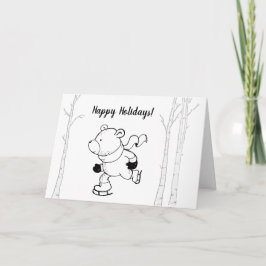 Tarjeta Festiva Oso patinando con tinta negra retro árboles de abe