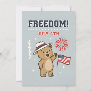 Tarjeta Festiva Oso Patriótico Libertad 4 de Julio Independencia d