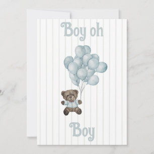 Tarjeta Festiva Oso pequeño globo azul/Tan