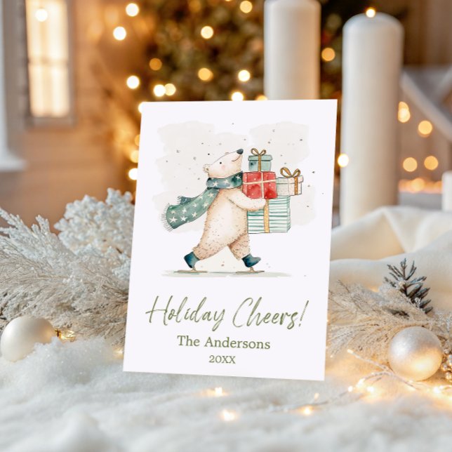 Tarjeta Festiva Oso Polar Adorable con Regalos Acuarela Navideña (Subido por el creador)