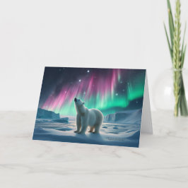 Tarjeta Festiva Oso Polar Aurora Borealis Norte Ilumina el Ártico