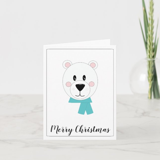 Tarjeta Festiva Oso polar con bufanda azul turquesa  (Anverso)