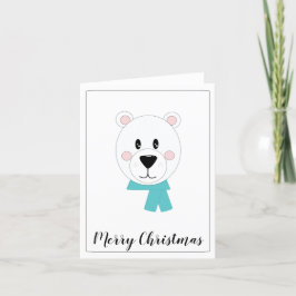 Tarjeta Festiva Oso polar con bufanda azul turquesa 