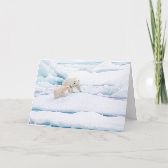 Tarjeta Festiva Oso polar con cachorro (Anverso)