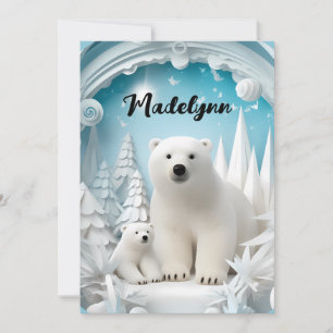 Tarjeta Festiva Oso Polar con el Océano Ártico Blanco Cubo Feliz