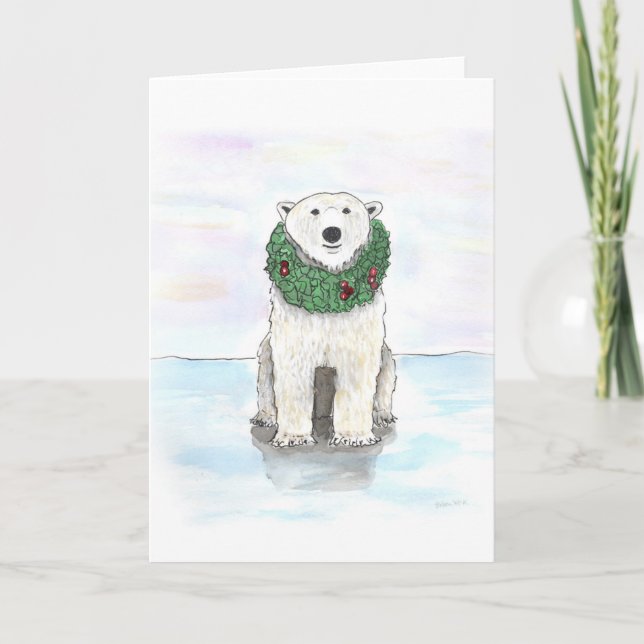 Tarjeta Festiva Oso polar con la guirnalda del día de fiesta (Anverso)