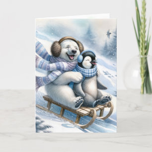 Tarjeta Festiva Oso Polar con un pingüino