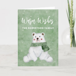 Tarjeta Festiva Oso Polar con una bufanda verde foto personalizada