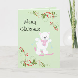 Tarjeta Festiva Oso Polar de Dibujos Animados con Remolinos de Nav
