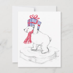 Tarjeta Festiva Oso polar de dibujos animados lindo con regalos de