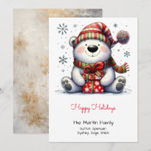 Oso Polar Dulce con un Sombrero de Santa Rojo Feli